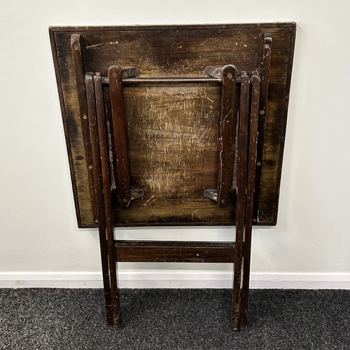 A vintage fold-up card table with green baize, approx. 36