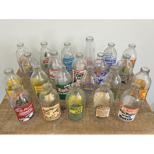 78 - Twenty two advertising milk bottles including Kellogg's, Weetabix, Knorr, Clover and Blue Riband etc