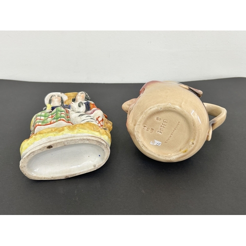 85 - A vintage Sarreguemines character jug, Royal Copenhagen pot, Coalport pastille burner, mini Doulton ... 