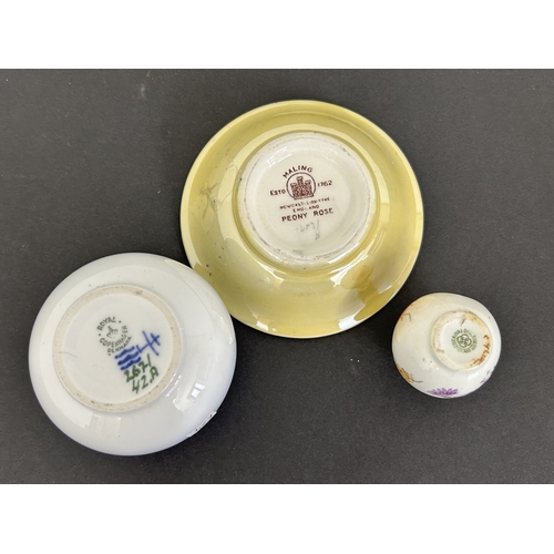 85 - A vintage Sarreguemines character jug, Royal Copenhagen pot, Coalport pastille burner, mini Doulton ... 