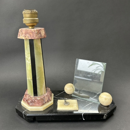 87 - An Art Deco period marble style table/desk lamp with picture frame stand, approx. 11 1/4