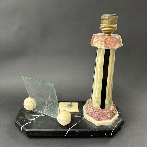 87 - An Art Deco period marble style table/desk lamp with picture frame stand, approx. 11 1/4