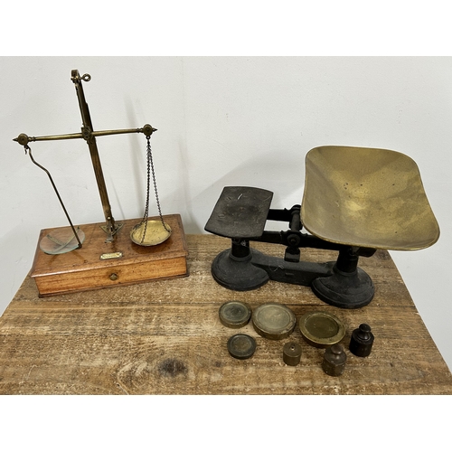 90 - A set of antique May, Roberts & Co Ltd London weigh scales with weights together with a vintage set ... 