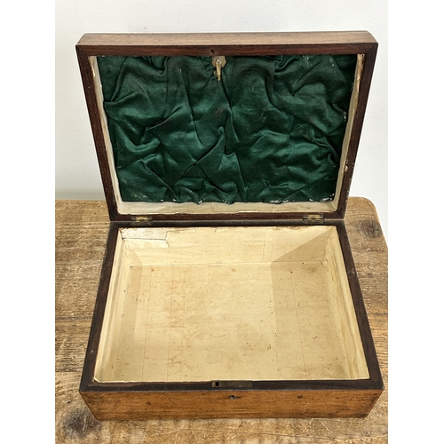97 - Two 19th Century wooden boxes, one with marquetry bands, both with void interiors