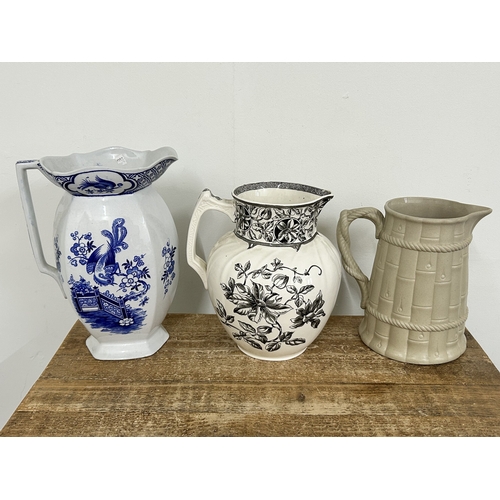 98 - A vintage Dudson Wilcox & Till blue and white jug plus two others