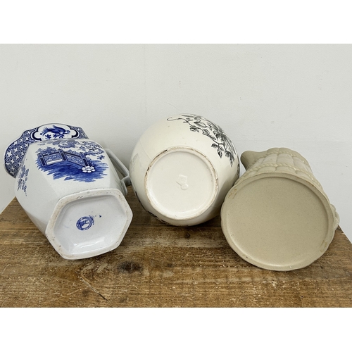 98 - A vintage Dudson Wilcox & Till blue and white jug plus two others