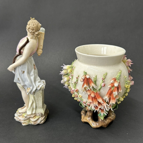 99 - An unusual vintage flower encrusted small vase, approx. 5