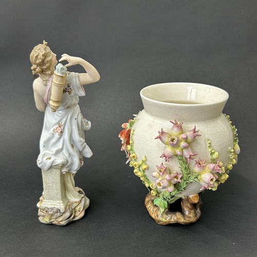 99 - An unusual vintage flower encrusted small vase, approx. 5