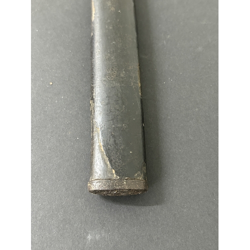 203 - An antique Wakizashi Japanese sword in scabbard, polished with traces of hamon marks, decorated Tsub... 