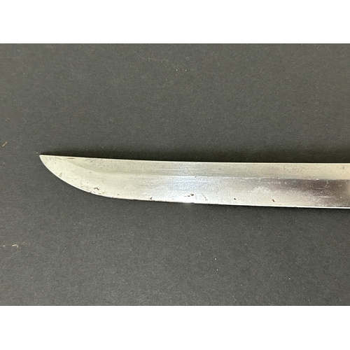 203 - An antique Wakizashi Japanese sword in scabbard, polished with traces of hamon marks, decorated Tsub... 