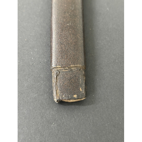 205 - An antique Wakizashi Japanese sword in scabbard, polished blade, hamon marks present, very old Tsuba... 
