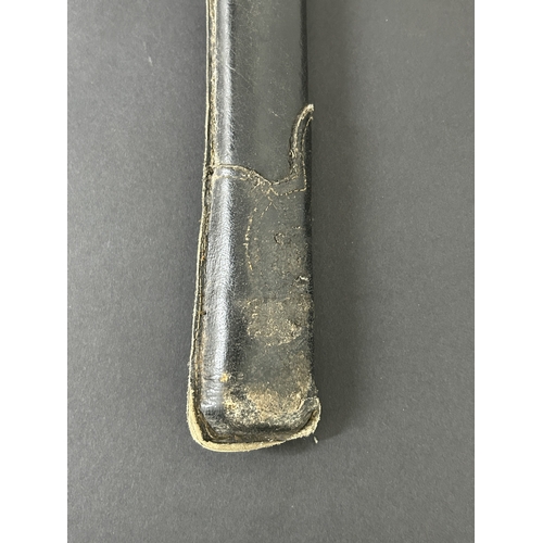 206 - A Japanese Shin-Gunto sword in leather covered scabbard, polished blade, Tsuka with Menukis, signed ... 