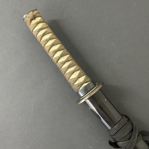 207 - A Japanese Katana in a wooden scabbard, the blade has been sharpened and is polished, plain Tsuba, b... 