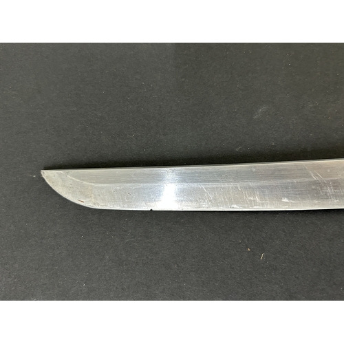 207 - A Japanese Katana in a wooden scabbard, the blade has been sharpened and is polished, plain Tsuba, b... 
