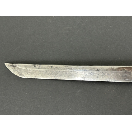 210 - A WW2 Japanese Officers sword in wooden scabbard with leather covering, polished blade, plain Tsuba ... 