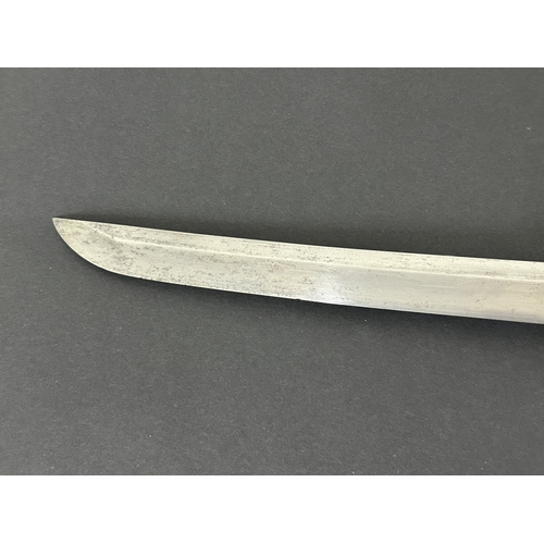 213 - An antique Wakizashi Japanese sword in a wooden scabbard with ray skin, polished blade, signed tang,... 
