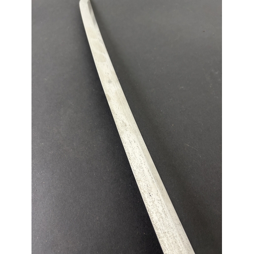 214 - An antique Wakizashi Japanese sword in a wooden scabbard, polished blade with an unusual mark, light... 
