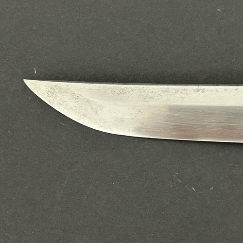 214 - An antique Wakizashi Japanese sword in a wooden scabbard, polished blade with an unusual mark, light... 