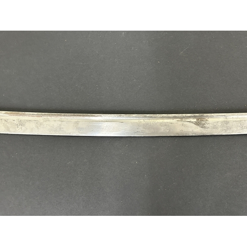 216 - A Shin-Gunto Japanese sword, standard WW2 issue in a dark green scabbard, military mounts with sword... 