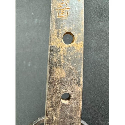 213 - An antique Wakizashi Japanese sword in a wooden scabbard with ray skin, polished blade, signed tang,... 