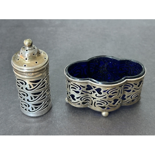 129 - Matching hallmarked silver open salt and pepperette, silver weight approx. 35g