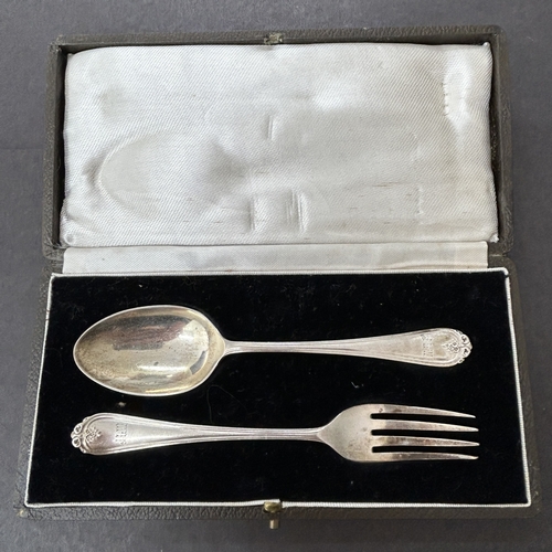 131 - A cased hallmarked silver christening fork and spoon, weight approx. 56g