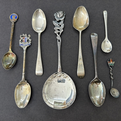 134 - Three mixed dates and makers hallmarked silver teaspoons, weight approx. 33g together with two silve... 