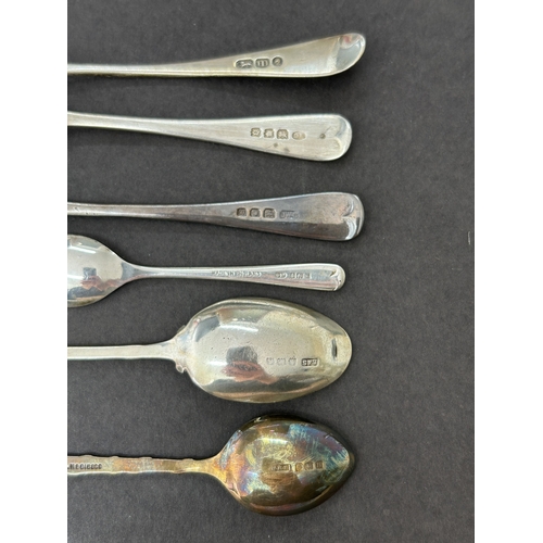 134 - Three mixed dates and makers hallmarked silver teaspoons, weight approx. 33g together with two silve... 