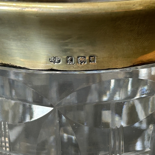 135 - A hallmarked silver rim cut glass celery vase/candle holder/flower vase, approx. 7 1/2