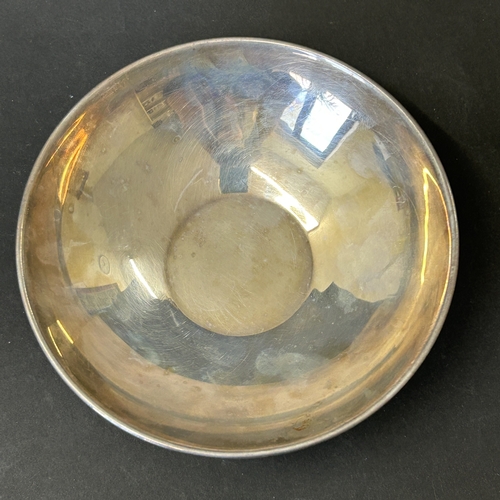 136 - A boxed mid century hallmarked silver footed bowl, bears Coronation 1953 hallmarks and engraved dedi... 