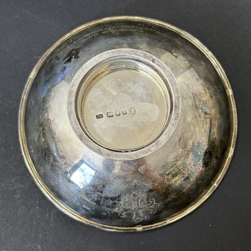 136 - A boxed mid century hallmarked silver footed bowl, bears Coronation 1953 hallmarks and engraved dedi... 