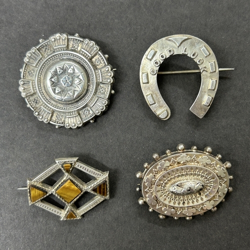 155 - Four white metal vintage brooches, one stone set, combined weight approx. 14g
