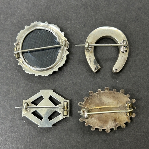 155 - Four white metal vintage brooches, one stone set, combined weight approx. 14g