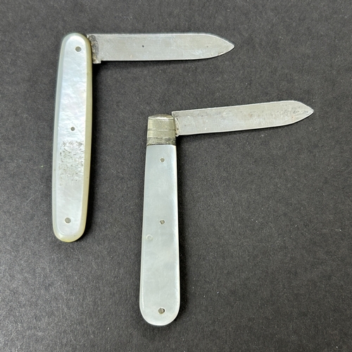 156 - Two hallmarked silver bladed fruit/penknives, both with mother of pearl handles (some damage to tips... 