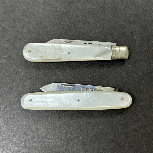 156 - Two hallmarked silver bladed fruit/penknives, both with mother of pearl handles (some damage to tips... 