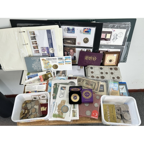 165 - Fifty coin covers including medal, coins, ingot type coin sets, crowns and other coins