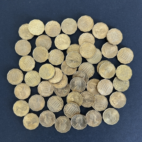 Approx. 350g of QEII three pence coins (threepenny bits), dated 1967