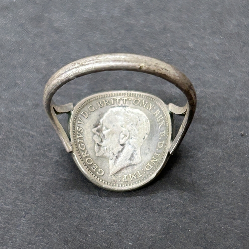 52 - Eight George V three pence coins set as a bracelet plus a 1934 coin ring, total weight approx. 17g
