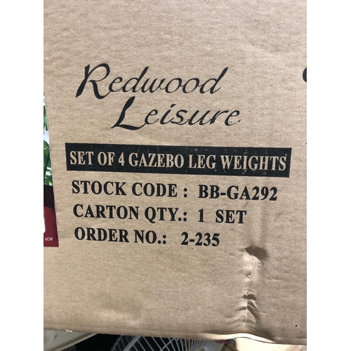 205 - Redwood pagoda weights x4 in box and unused.  Fill with water.