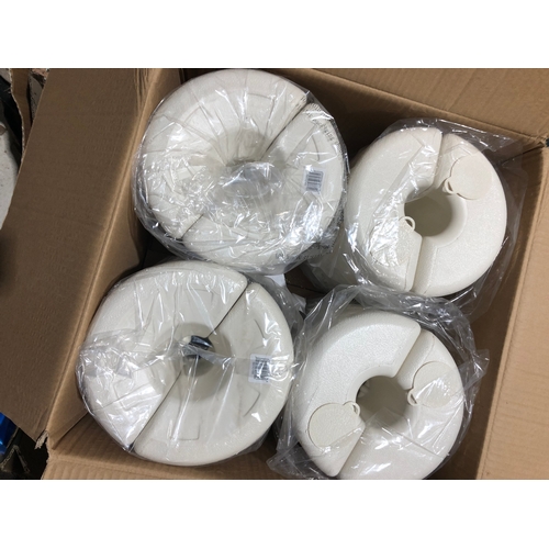 205 - Redwood pagoda weights x4 in box and unused.  Fill with water.