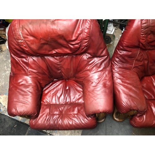 222A - Pair of comfy red arm chairs with removable covers. Solid wood frame