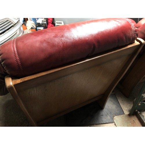 222A - Pair of comfy red arm chairs with removable covers. Solid wood frame