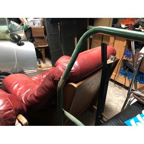 222A - Pair of comfy red arm chairs with removable covers. Solid wood frame