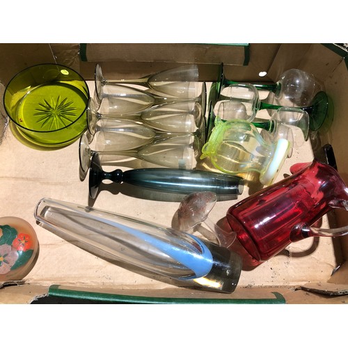 288 - Box of coloured Glassware to include uranium vaseline vase