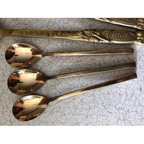 316 - 2 Chinese Bronze soup spoons and a set of 6 bronze tea spoons