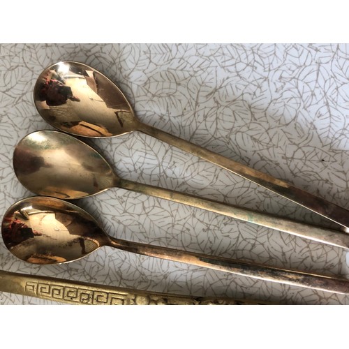 316 - 2 Chinese Bronze soup spoons and a set of 6 bronze tea spoons