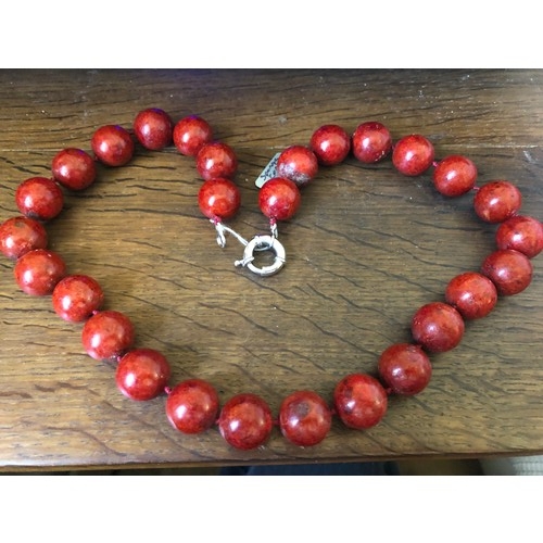 12 - Good quality Red Sponge Coral necklace 58cm.