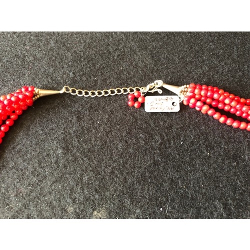 14 - Good quality Sponge & Red Coral Multi Strand necklace 100 cm.