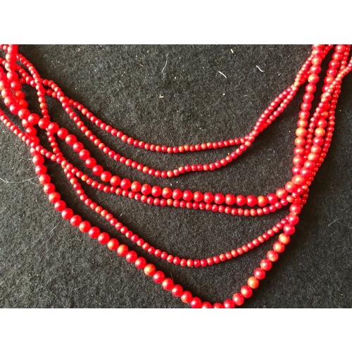 14 - Good quality Sponge & Red Coral Multi Strand necklace 100 cm.