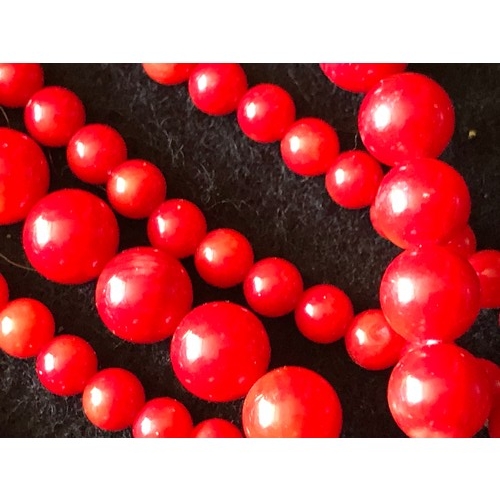 14 - Good quality Sponge & Red Coral Multi Strand necklace 100 cm.